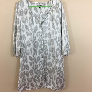 Express Shift Dress Gray + White Cheetah Print